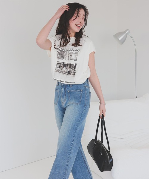 titivate(ティティベイト)の「フレンチスリーブピグメントフォトプリントTシャツ(Tシャツ/カットソー・レディース・ブラック系その他/オフホワイト・M/L)」の9枚目の写真
