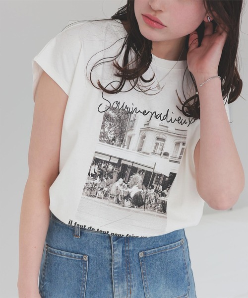 titivate(ティティベイト)の「フレンチスリーブピグメントフォトプリントTシャツ(Tシャツ/カットソー・レディース・ブラック系その他/オフホワイト・M/L)」の11枚目の写真