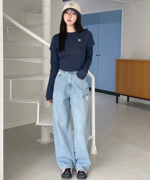 muahmuah（ムーアムーア）の「A'GEM/9 × .kom 『『muah muah/ムーアムーア』LAYERED LONG SLEEVE T-SHIRT/レイヤードロングスリーブTEE（Tシャツ/カットソー・レディース・ネイビー/カーキ/アイボリー/ブラック・FREE）」の13枚目の写真
