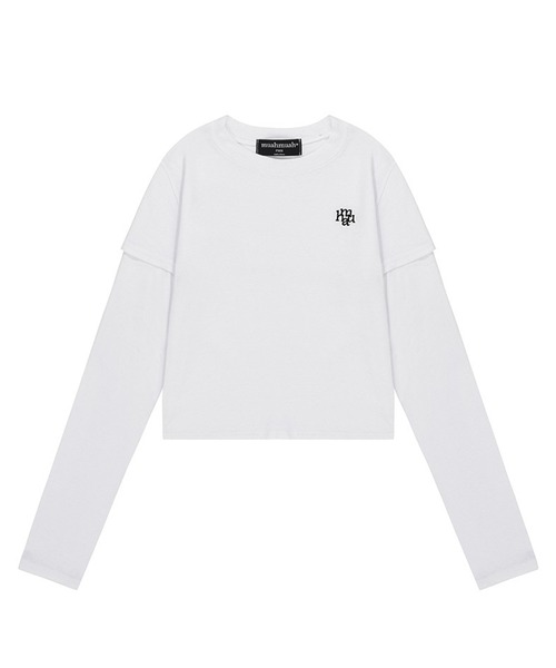muahmuah（ムーアムーア）の「A'GEM/9 × .kom 『『muah muah/ムーアムーア』LAYERED LONG SLEEVE T-SHIRT/レイヤードロングスリーブTEE（Tシャツ/カットソー・レディース・ネイビー/カーキ/アイボリー/ブラック・FREE）」の12枚目の写真