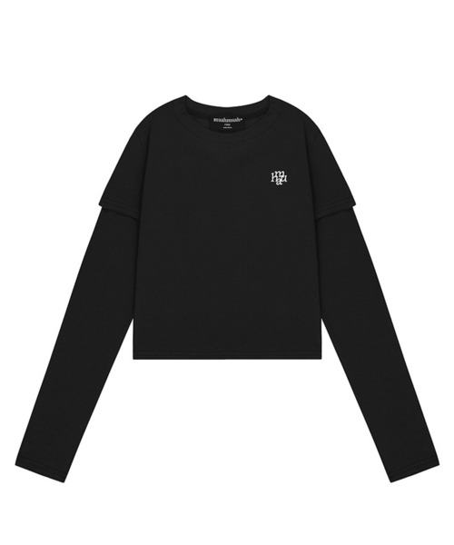 muahmuah（ムーアムーア）の「A'GEM/9 × .kom 『『muah muah/ムーアムーア』LAYERED LONG SLEEVE T-SHIRT/レイヤードロングスリーブTEE（Tシャツ/カットソー・レディース・ネイビー/カーキ/アイボリー/ブラック・FREE）」の11枚目の写真