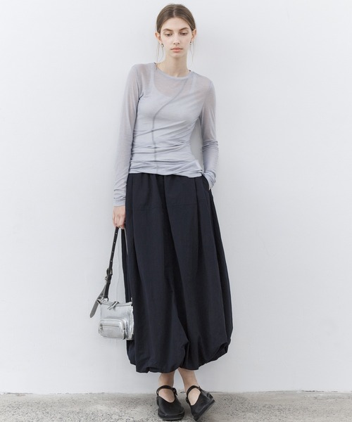 tageechita(タジチタ)の「【tageechita】アシンメトリーデザイン シアー ロングスリーブ トップス(Tシャツ/カットソー・レディース・グレイッシュベージュ/ライトブルーグレー・S/M/L)」の14枚目の写真