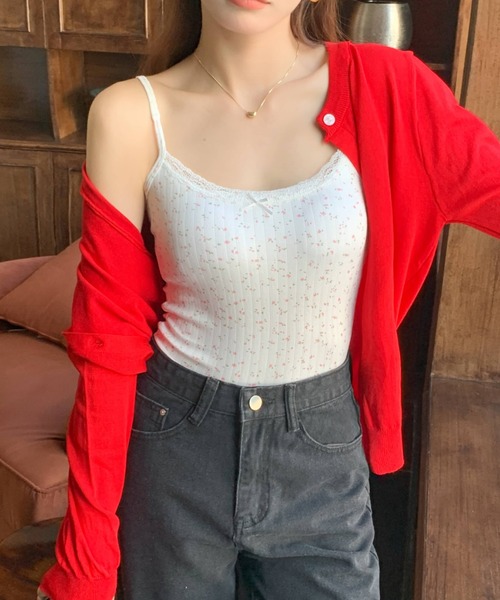 everycoco（エブリーココ）の「レーストリム小花柄キャミソール　カップ付き（キャミソール・レディース・ホワイト/ネイビー/アイボリー・FREE）」の10枚目の写真