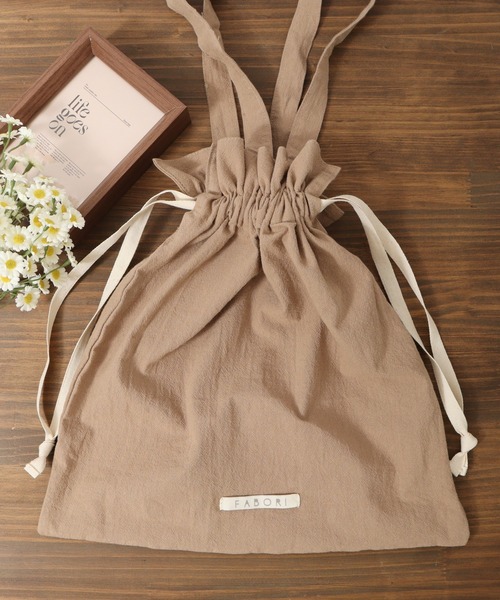 FUNALIVE（ファンアライブ）の「FABORI クリンクル　キンチャクバッグL（エコバッグ/サブバッグ・レディース・スモークピンク/ネイビー/ベージュ/イエロー/グレー・FREE）」の3枚目の写真