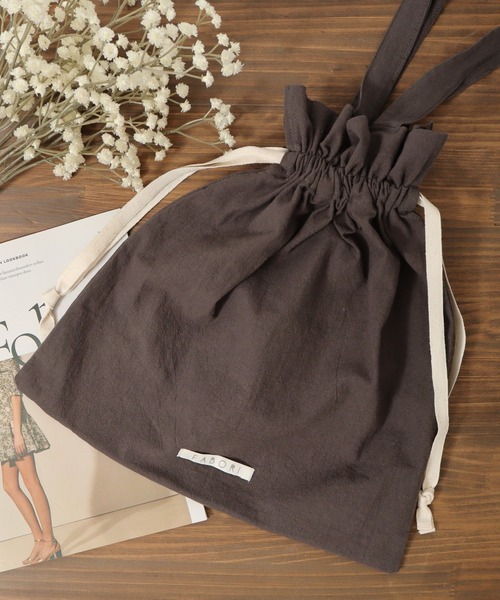 FUNALIVE（ファンアライブ）の「FABORI クリンクル　キンチャクバッグL（エコバッグ/サブバッグ・レディース・スモークピンク/ネイビー/ベージュ/イエロー/グレー・FREE）」の2枚目の写真