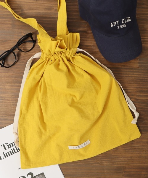 FUNALIVE（ファンアライブ）の「FABORI クリンクル　キンチャクバッグL（エコバッグ/サブバッグ・レディース・スモークピンク/ネイビー/ベージュ/イエロー/グレー・FREE）」の5枚目の写真