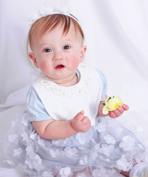 SLAP SLIP BABY（スラップスリップベビー）の「レモン花ちょうちょう刺しゅうスカラップフリル襟付きスタイベビー（スタイ/よだれかけ・キッズ・ピンク/ホワイト・FREE）」の13枚目の写真