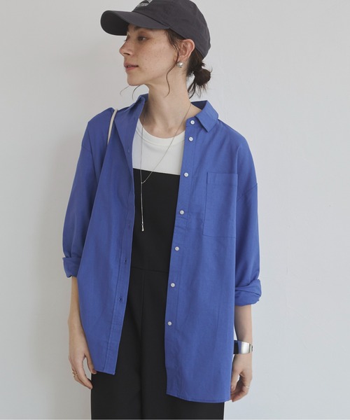 ANGIE(アンジー)の「リネンライク レギュラーカラー シャツ(シャツ/ブラウス・レディース・オフホワイト/オレンジ/ネイビー/ブラウン/ブルー・FREE)」の5枚目の写真