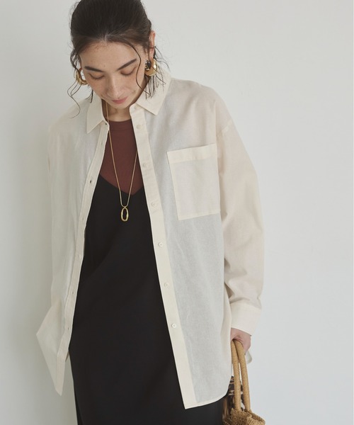 ANGIE(アンジー)の「リネンライク レギュラーカラー シャツ(シャツ/ブラウス・レディース・オフホワイト/オレンジ/ネイビー/ブラウン/ブルー・FREE)」の18枚目の写真
