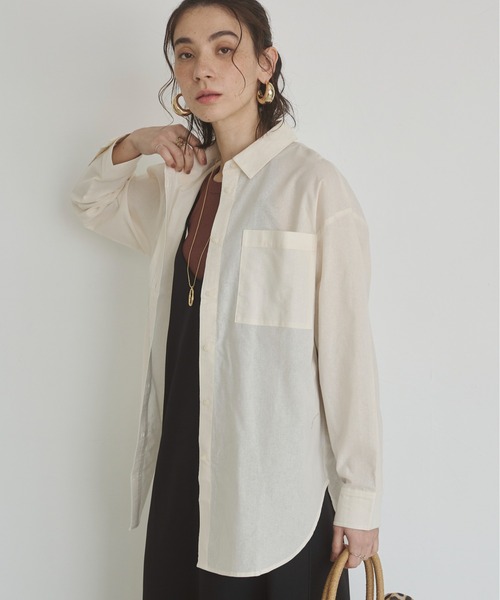 ANGIE(アンジー)の「リネンライク レギュラーカラー シャツ(シャツ/ブラウス・レディース・オフホワイト/オレンジ/ネイビー/ブラウン/ブルー・FREE)」の21枚目の写真