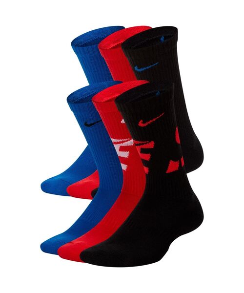 NIKE(ナイキ)の「ナイキ エブリデイ キッズ クッションド クルー ソックス (6足) / Nike Everyday Kids' Cushioned Crew Socks (6 Pairs) SK0066-957 Multi-Color(ソックス/靴下・キッズ・マルチ・21-23/23-25)」の1枚目の写真