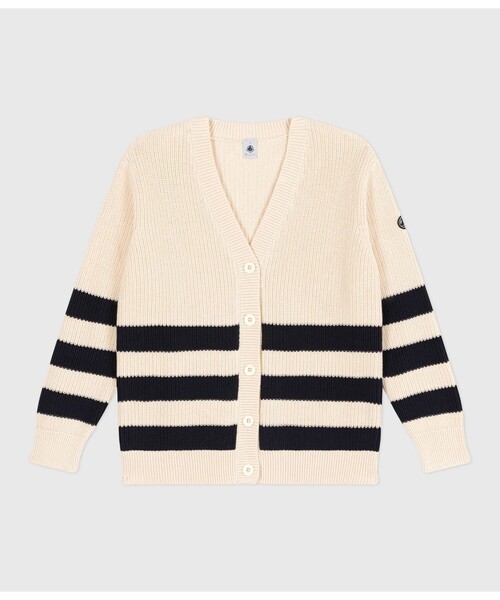 PETIT BATEAU(プチバトー)の「コットンニットカーディガン(カーディガン/ボレロ・レディース・ホワイト×ネイビー・XX-SMALL/X-SMALL/SMALL/MEDIUM/LARGE)」の4枚目の写真