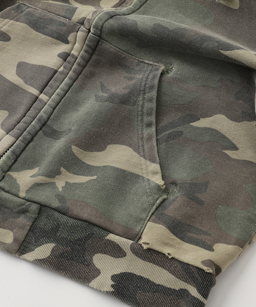 PULP/417EDIFICE(パルプフォーワンセブンエディフィス)の「FOSTEX MCD / フォステックス エムシーディー DISTRESSED CAMO ZIP HOODIE(パーカー・メンズ・カーキ・SMALL/MEDIUM)」の6枚目の写真