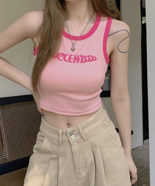 HALEY PESCA（ヘーリーペスカ）の「HALEY PESCA/Y2Kシンプルロゴ スリムタンクトップ（タンクトップ・レディース・ホワイト/グレー/ネイビー/ピンク・SMALL/MEDIUM/LARGE）」の6枚目の写真