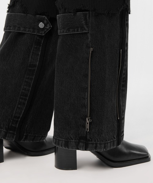 JNBY（ジェーエヌビーワイ）の「Spliced Straight-leg Jeans / スウェット×ジーンズ（デニムパンツ・レディース・ブラック・40/38/36）」の6枚目の写真