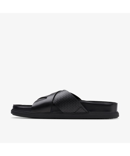 送料無料 CLARKS レザー テキスタイル ベルクロ 黒 サンダル 限定展開】【CLARKS/クラークス】ベルクロ レザーサンダル