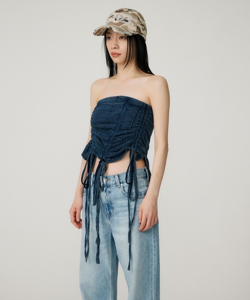 BEEDEN（ビーデン）の「GATHER RIBBON TUBE TOP（チューブトップ・レディース・ブラック/ブルー・FREE）」の6枚目の写真