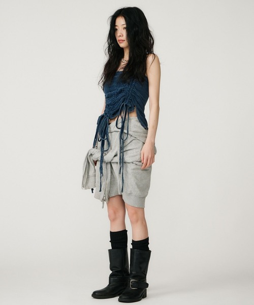 Ruched Tube Top With Scarf CY315 - Korean Women's Fashion
