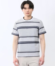 【ストレッチ】タカキュー ポップコーンボーダー クルーネック 半袖 Tシャツ