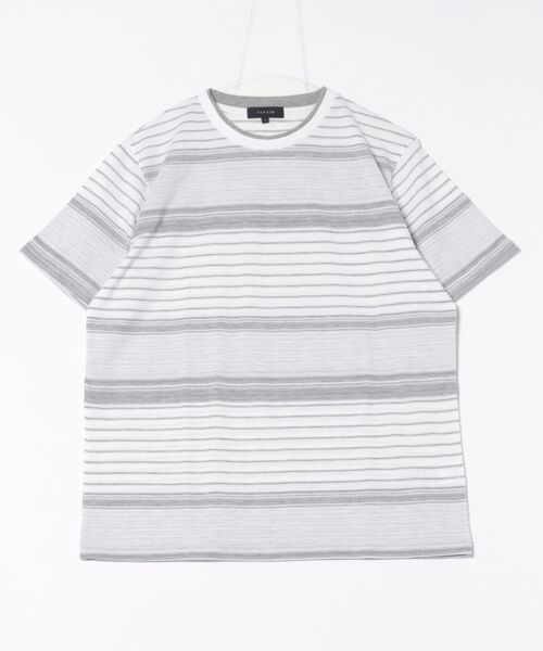 TAKA-Q（タカキュー）の「【ストレッチ】タカキュー ポップコーンボーダー クルーネック 半袖 Tシャツ（Tシャツ/カットソー・メンズ・ネイビー/グレー系その他2・MEDIUM/LARGE/X-LARGE）」の4枚目の写真