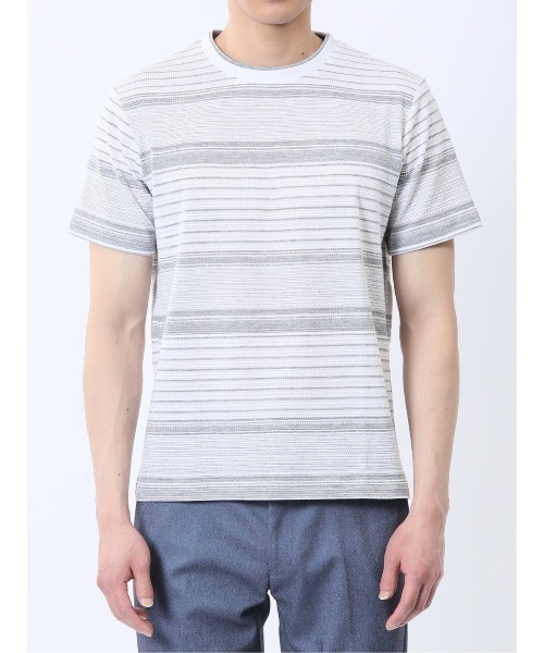 TAKA-Q（タカキュー）の「【ストレッチ】タカキュー ポップコーンボーダー クルーネック 半袖 Tシャツ（Tシャツ/カットソー・メンズ・ネイビー/グレー系その他2・MEDIUM/LARGE/X-LARGE）」の5枚目の写真