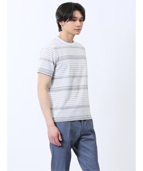 TAKA-Q（タカキュー）の「【ストレッチ】タカキュー ポップコーンボーダー クルーネック 半袖 Tシャツ（Tシャツ/カットソー・メンズ・ネイビー/グレー系その他2・MEDIUM/LARGE/X-LARGE）」の13枚目の写真