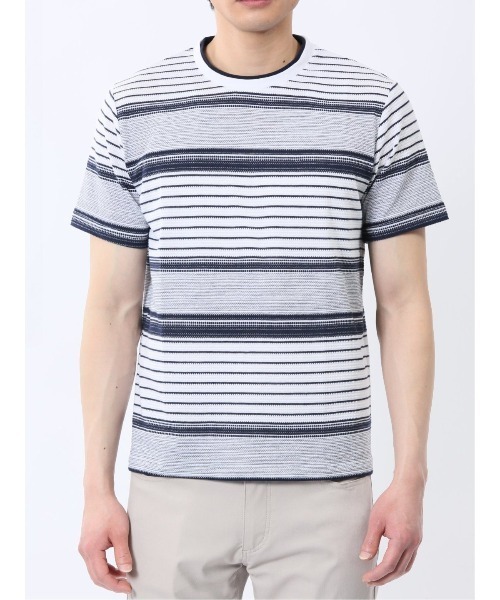 TAKA-Q（タカキュー）の「【ストレッチ】タカキュー ポップコーンボーダー クルーネック 半袖 Tシャツ（Tシャツ/カットソー・メンズ・ネイビー/グレー系その他2・MEDIUM/LARGE/X-LARGE）」の16枚目の写真