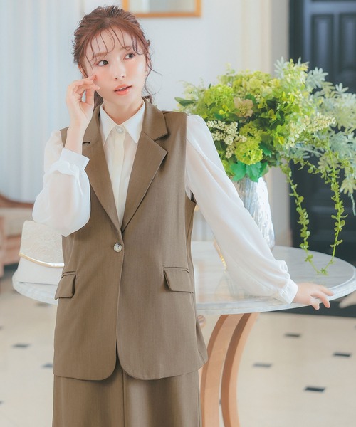 セール】スーツセット レディース シンプル ワンカラー ベスト 膝丈