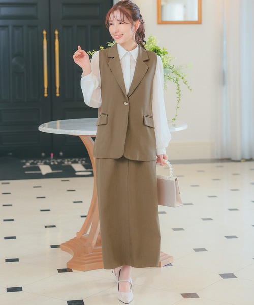 セール】スーツセット レディース シンプル ワンカラー ベスト 膝丈