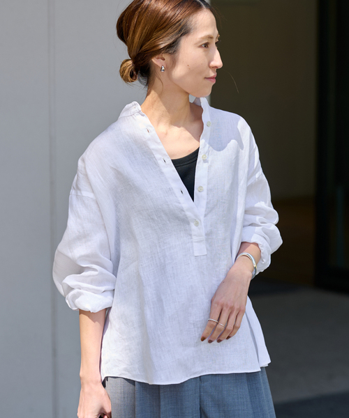 ≪追加≫フレンチリネンバンドカラー3(シャツ/ブラウス)|FRAMeWORK ≪追加≫フレンチリネンバンドカラー3(シャツ/ブラウス)|FRAMeWORK