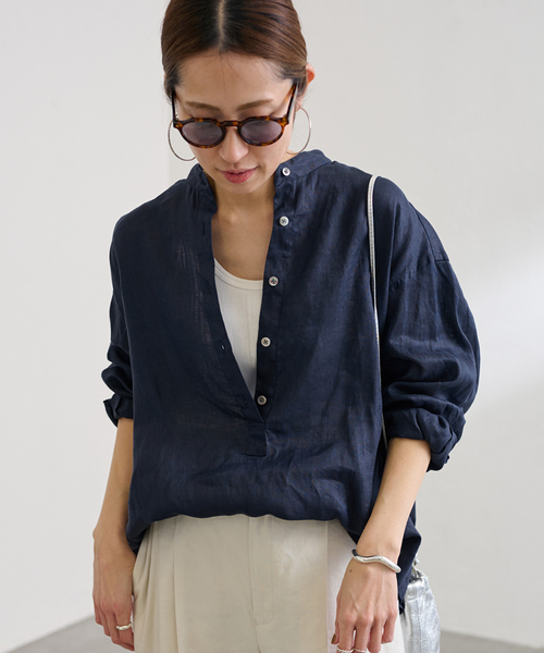 FRAMeWORK - FRAMeWORK FRENCH LINEN リネン シャツ ネイビー FRAMeWORK（フレームワーク）の「FRENCH LINEN ビッグシャツ