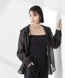 最終値下げ【美品】plantation ラックスガーゼ　ブラウス　黒 シャツ/ブラウス（ブラック/黒色系・長袖）ファッション通販