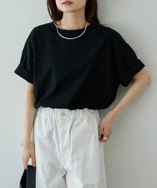 PUAL CE CIN（ピュアルセシン）の「汗シミ防止ワンポイントロゴTシャツ（Tシャツ/カットソー・レディース・ブラック/グレイッシュベージュ/オフホワイト/ブラック系その他・FREE）」の21枚目の写真