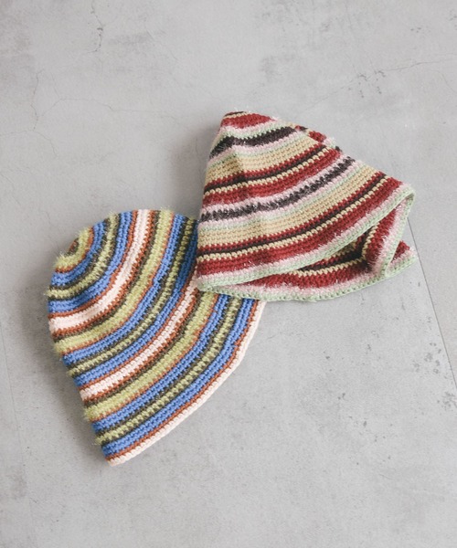 KBF（ケイビーエフ）の「マルチボーダーニットHAT（ニットキャップ/ビーニー・レディース・ブルー系その他/レッド系その他・ONE）」の7枚目の写真