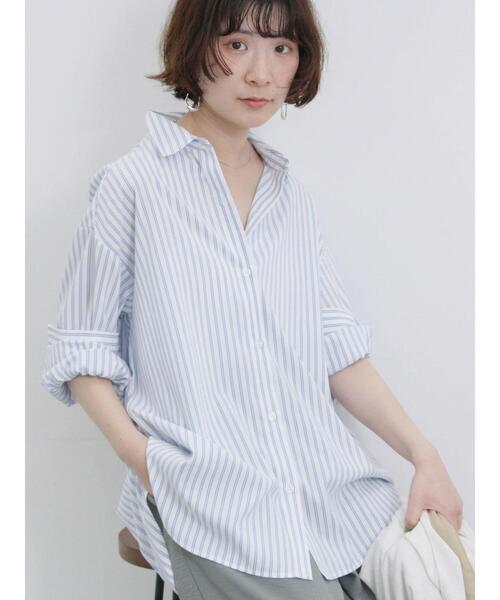 Samansa Mos2 blue（サマンサモスモスブルー）の「【接触冷感】マルチスタイルシャツ（シャツ/ブラウス・レディース・サックスブルー/ブラック/オフホワイト/ブルー/オレンジ/ミント/グリーン・M/L）」の6枚目の写真