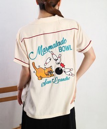 HOUSTON 半袖 ボーリングシャツ 猫 × ボーリング レディース