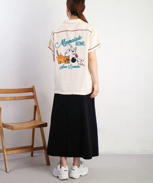 HOUSTON ヒューストン 半袖ボーリングシャツ セール】HOUSTON 半袖 ボーリングシャツ 猫 × ボーリング