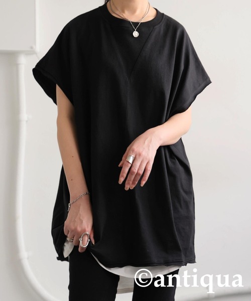 antiqua(アンティカ)の「ガゼット切りっぱなしTシャツ(Tシャツ/カットソー・レディース・アッシュグレー/ブラック/ホワイト・ONESIZE)」の2枚目の写真