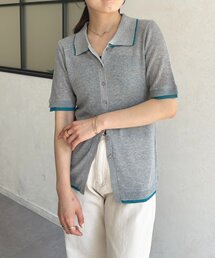 Thevon | 配色襟付き5分袖ニットカーディガン(カーディガン/ボレロ)