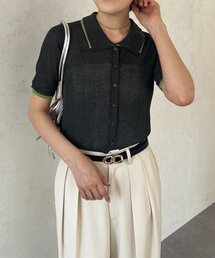 Thevon | 配色襟付き5分袖ニットカーディガン(カーディガン/ボレロ)