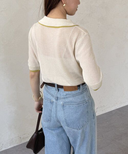 Thevon（ゼボン）の「配色襟付き5分袖ニットカーディガン（カーディガン/ボレロ・レディース・アイボリー/グレー/チャコールグレー・FREE）」の6枚目の写真