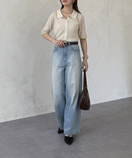 Thevon（ゼボン）の「配色襟付き5分袖ニットカーディガン（カーディガン/ボレロ・レディース・アイボリー/グレー/チャコールグレー・FREE）」の7枚目の写真