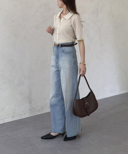 Thevon（ゼボン）の「配色襟付き5分袖ニットカーディガン（カーディガン/ボレロ・レディース・アイボリー/グレー/チャコールグレー・FREE）」の8枚目の写真