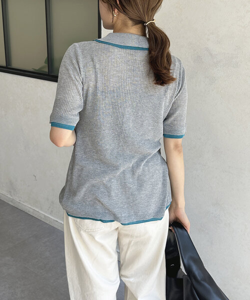 Thevon（ゼボン）の「配色襟付き5分袖ニットカーディガン（カーディガン/ボレロ・レディース・アイボリー/グレー/チャコールグレー・FREE）」の13枚目の写真