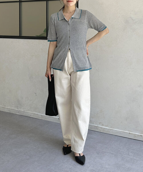 Thevon（ゼボン）の「配色襟付き5分袖ニットカーディガン（カーディガン/ボレロ・レディース・アイボリー/グレー/チャコールグレー・FREE）」の15枚目の写真