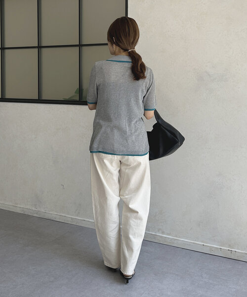 Thevon（ゼボン）の「配色襟付き5分袖ニットカーディガン（カーディガン/ボレロ・レディース・アイボリー/グレー/チャコールグレー・FREE）」の16枚目の写真