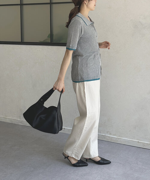 Thevon（ゼボン）の「配色襟付き5分袖ニットカーディガン（カーディガン/ボレロ・レディース・アイボリー/グレー/チャコールグレー・FREE）」の17枚目の写真