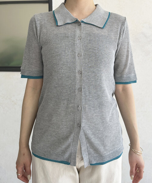 Thevon（ゼボン）の「配色襟付き5分袖ニットカーディガン（カーディガン/ボレロ・レディース・アイボリー/グレー/チャコールグレー・FREE）」の18枚目の写真