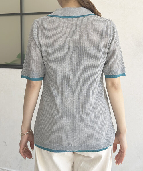 Thevon（ゼボン）の「配色襟付き5分袖ニットカーディガン（カーディガン/ボレロ・レディース・アイボリー/グレー/チャコールグレー・FREE）」の19枚目の写真