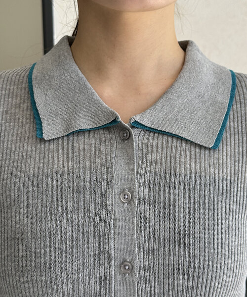 Thevon（ゼボン）の「配色襟付き5分袖ニットカーディガン（カーディガン/ボレロ・レディース・アイボリー/グレー/チャコールグレー・FREE）」の20枚目の写真